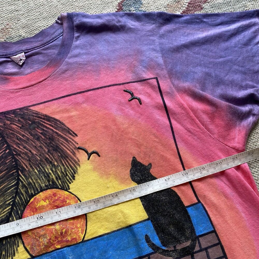Vintage Key West Cat T Shirt 90s Tie Dye XL Sunset Palm Animal - Picture 6 of 7